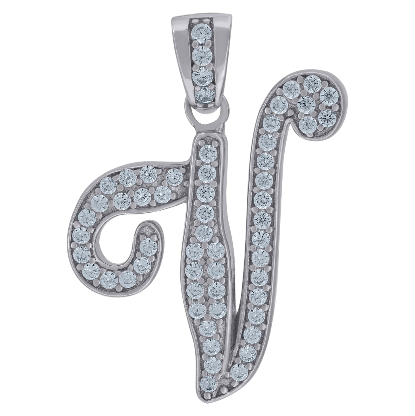 Sterling Silver Unisex Cubic-Zirconia Initial Alphabet Charm Pendant