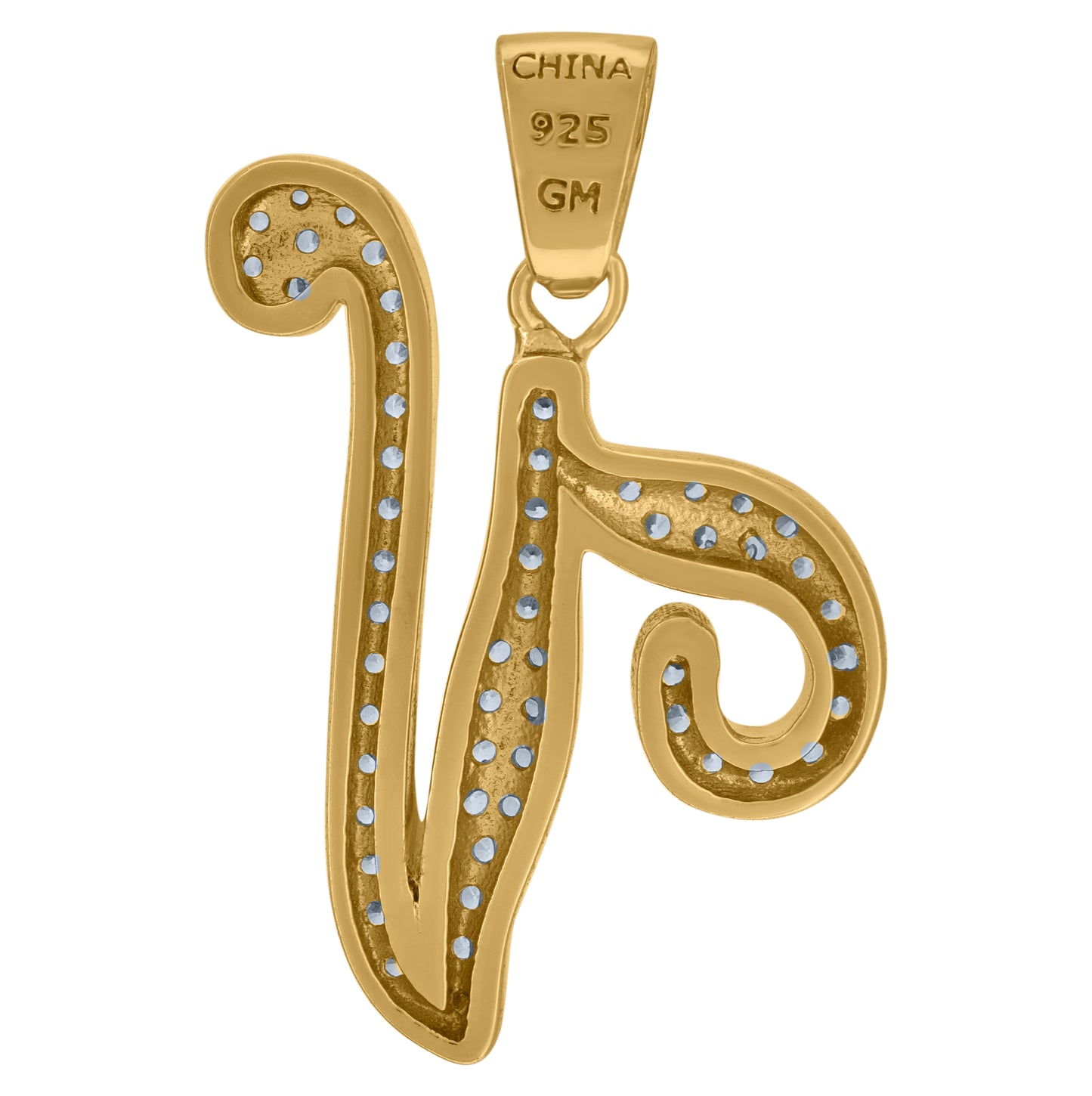 Sterling Silver Unisex Cubic-Zirconia Initial Alphabet Charm Pendant