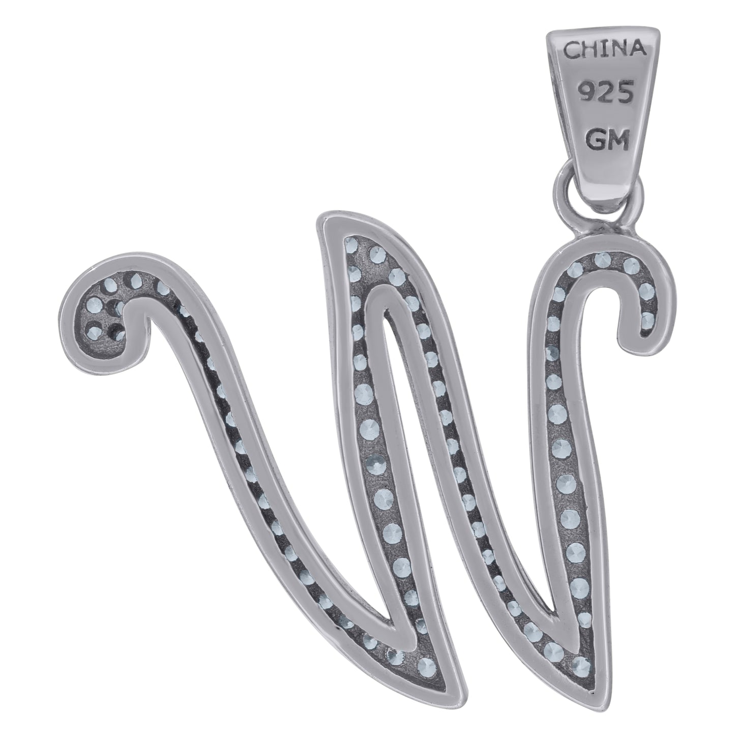 Sterling Silver Unisex Cubic-Zirconia Initial Alphabet Charm Pendant