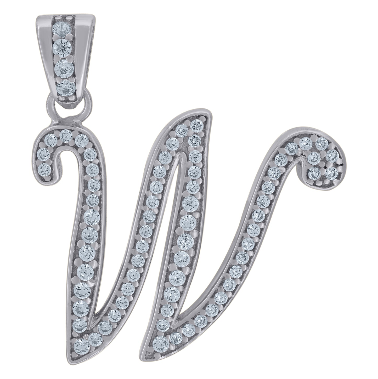 Sterling Silver Unisex Cubic-Zirconia Initial Alphabet Charm Pendant
