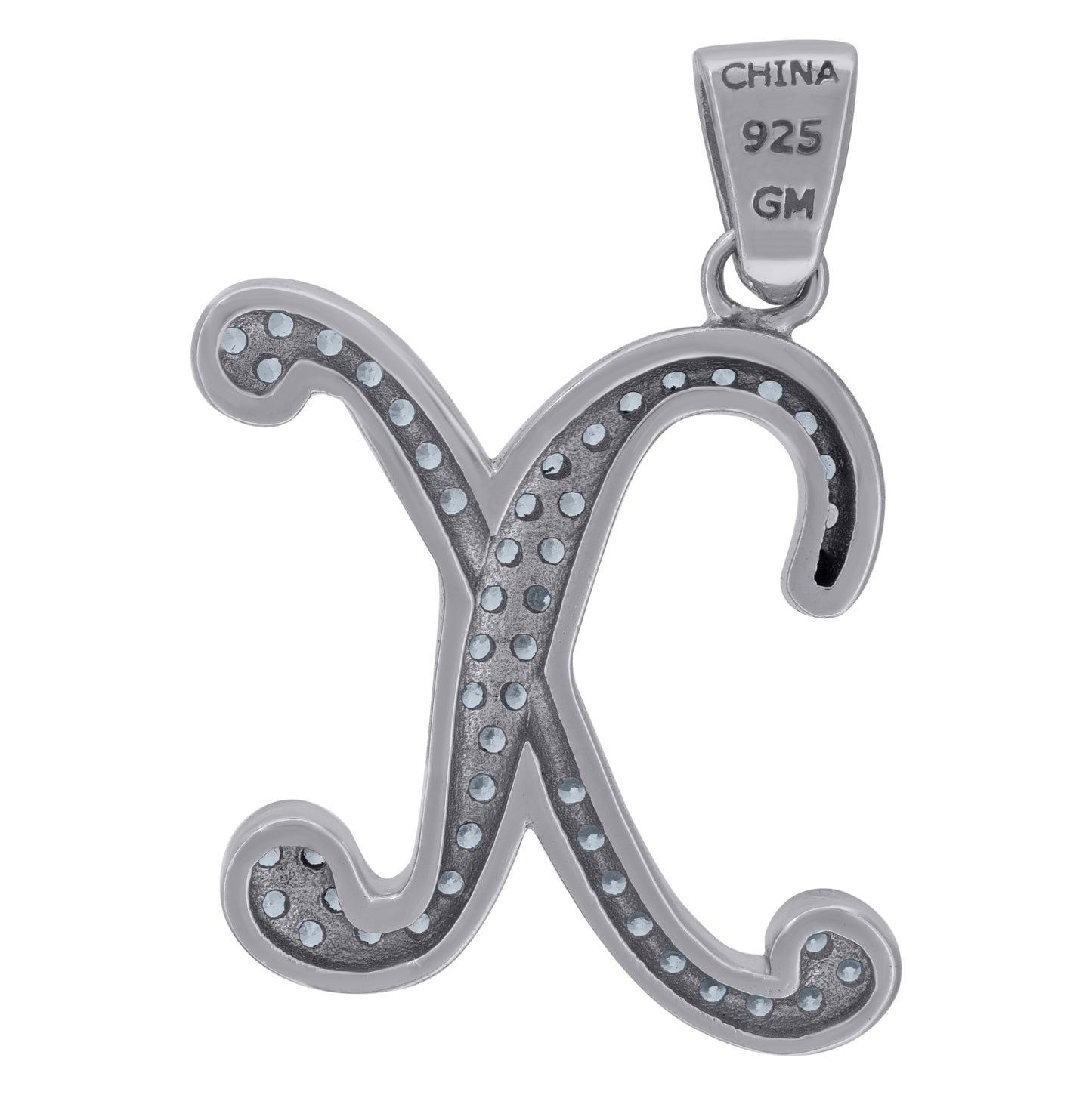Sterling Silver Unisex Cubic-Zirconia Initial Alphabet Charm Pendant