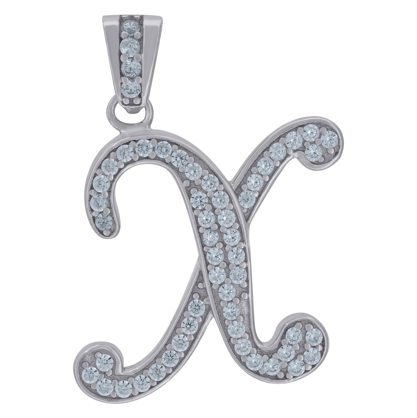 Sterling Silver Unisex Cubic-Zirconia Initial Alphabet Charm Pendant