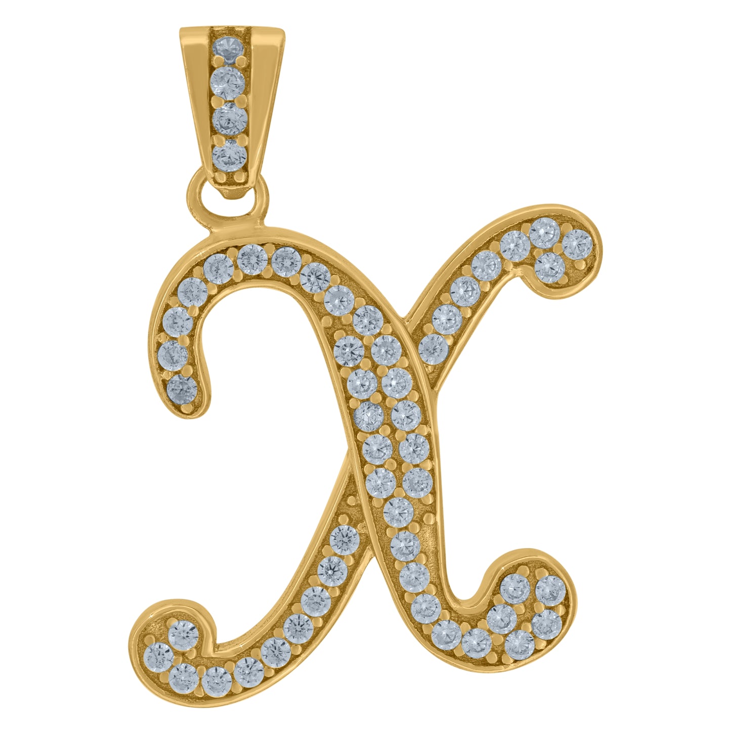 Sterling Silver Unisex Cubic-Zirconia Initial Alphabet Charm Pendant