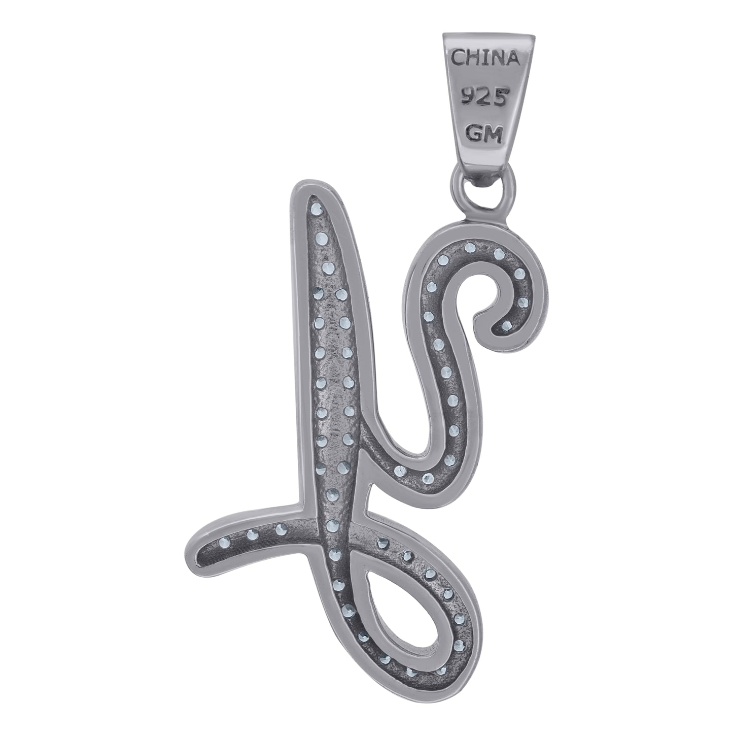Sterling Silver Unisex Cubic-Zirconia Initial Alphabet Charm Pendant