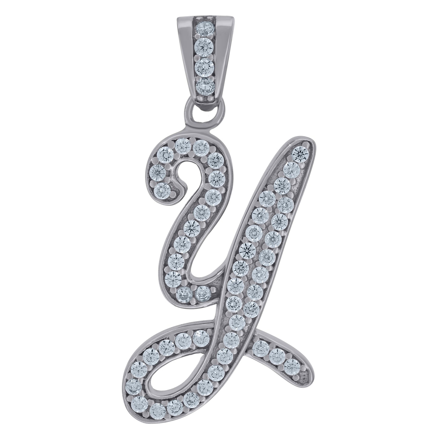 Sterling Silver Unisex Cubic-Zirconia Initial Alphabet Charm Pendant
