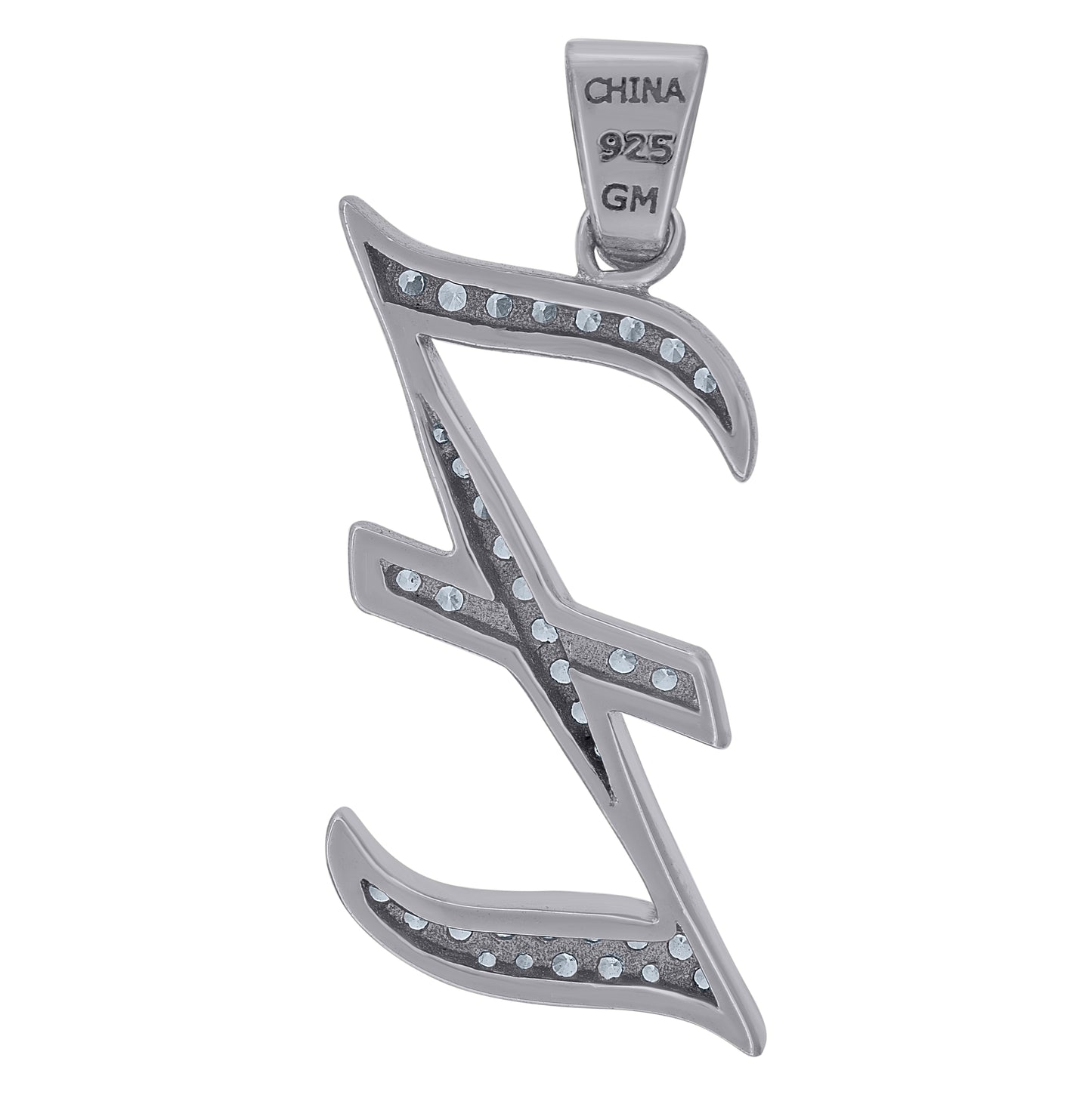 Sterling Silver Unisex Cubic-Zirconia Initial Alphabet Charm Pendant