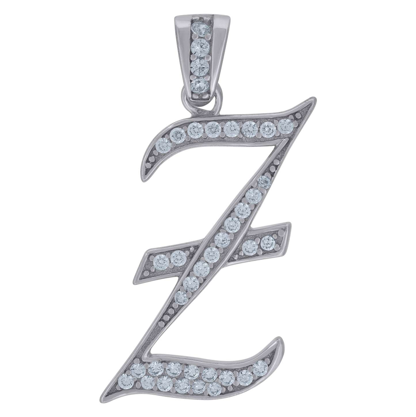 Sterling Silver Unisex Cubic-Zirconia Initial Alphabet Charm Pendant