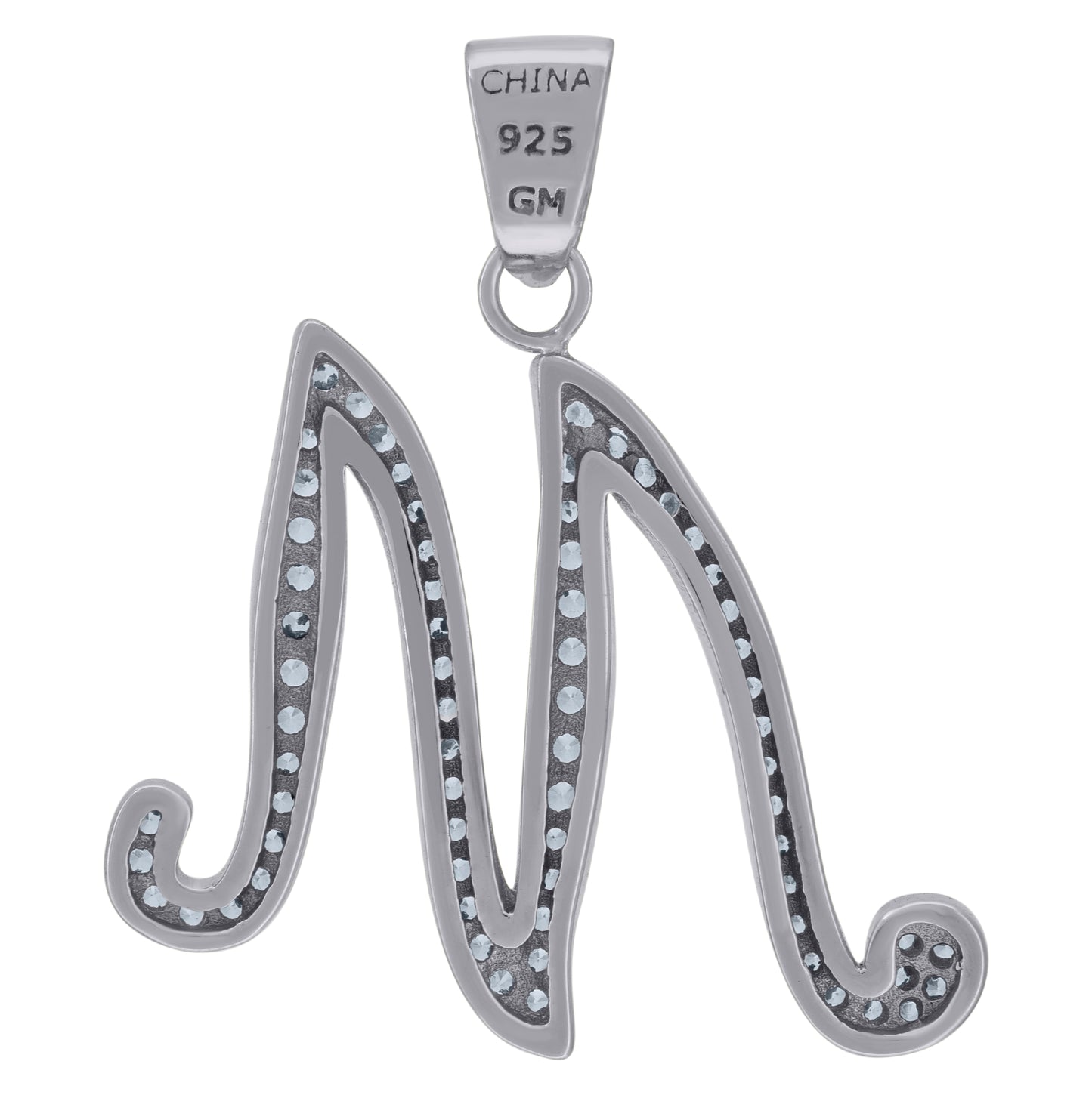 Sterling Silver Unisex Cubic-Zirconia Initial Alphabet Charm Pendant