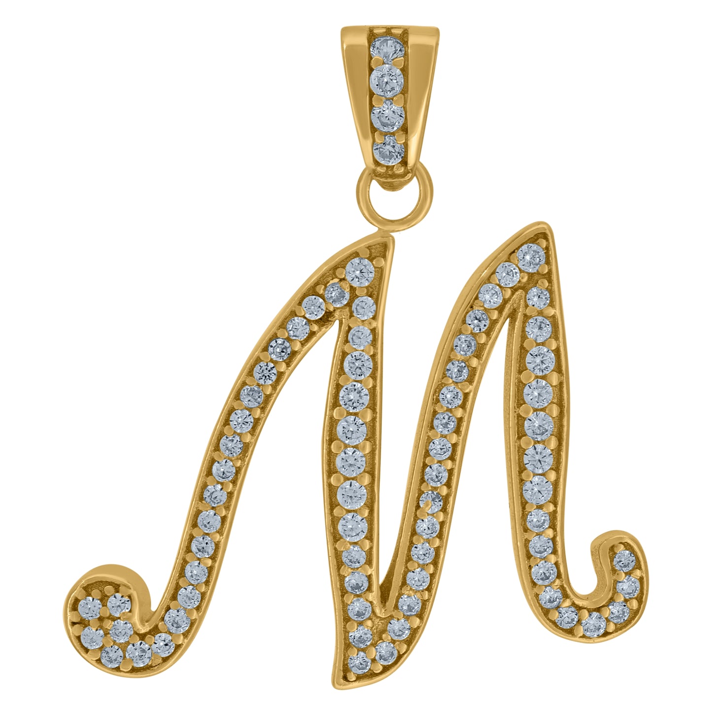 Sterling Silver Unisex Cubic-Zirconia Initial Alphabet Charm Pendant