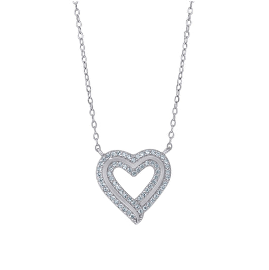 Sterling Silver Womens Cubic-Zirconia Heart Rolo Link Necklace