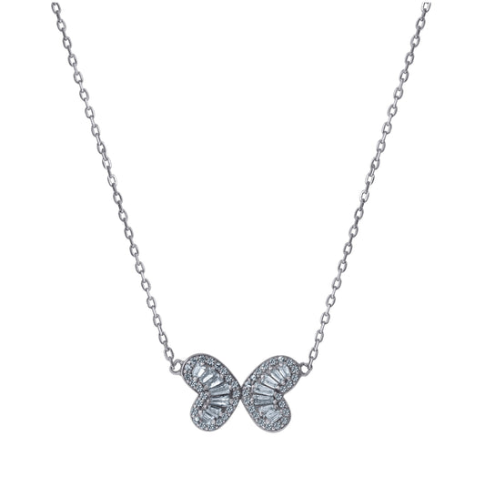Sterling Silver Womens Baguette Cubic-Zirconia Butterfly Fashion Rolo Link Necklace