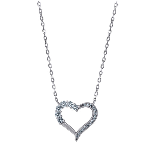 Sterling Silver Womens Cubic-Zirconia Heart Rolo Link Necklace