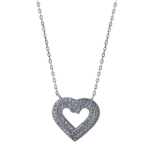 Sterling Silver Womens Cubic-Zirconia Heart Rolo Link Necklace