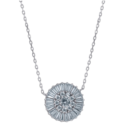 Sterling Silver Womens Baguette Cubic-Zirconia Fashion Rolo Link Necklace