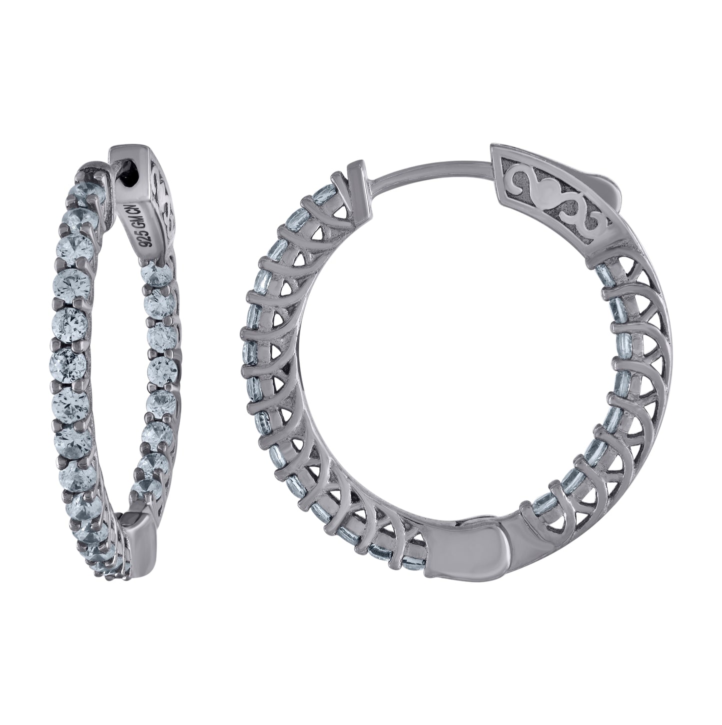 Sterling Silver Womens Cubic-Zirconia Single Row Hoop Earrings