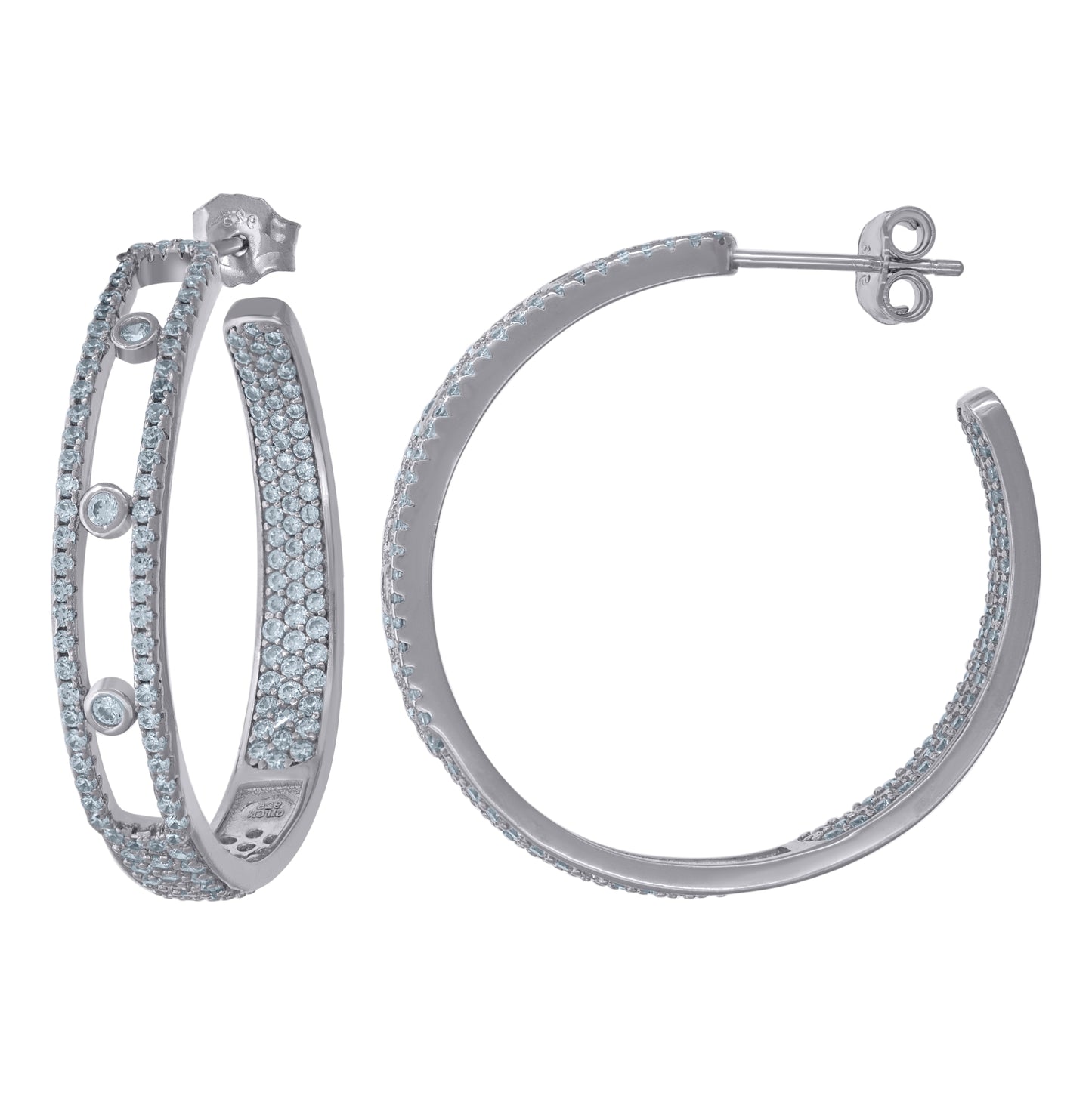 Sterling Silver Womens Cubic-Zirconia Hoop Earrings
