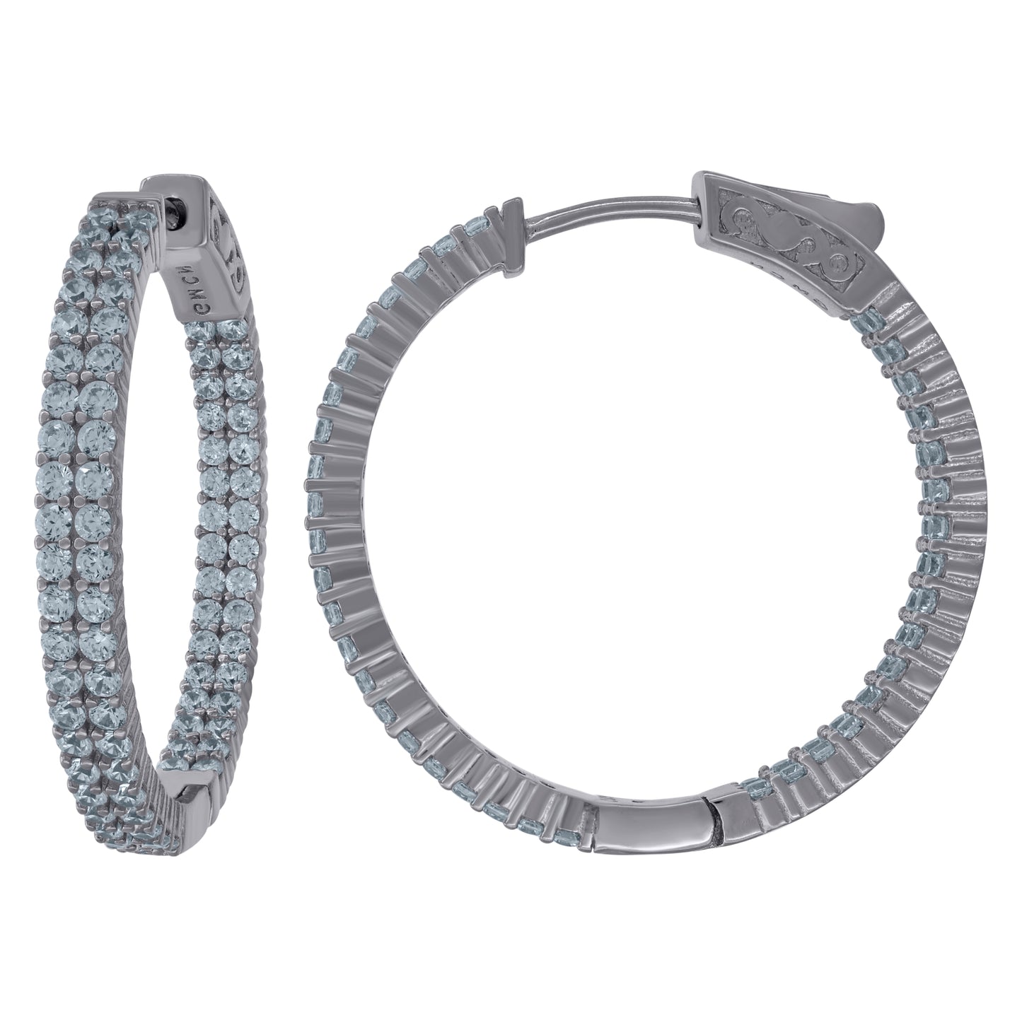 Sterling Silver Womens Cubic-Zirconia Double Row Hoop Earrings