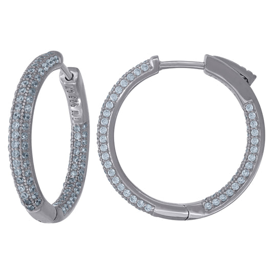Sterling Silver Womens Cubic-Zirconia Hoop Earrings