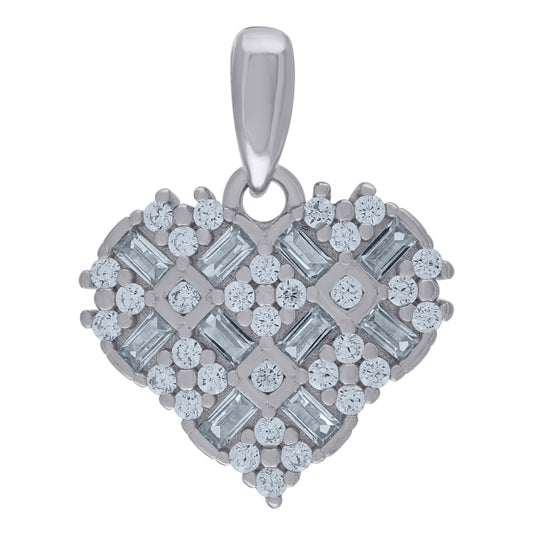 Sterling Silver Womens Baguette Cubic-Zirconia Heart Charm Pendant