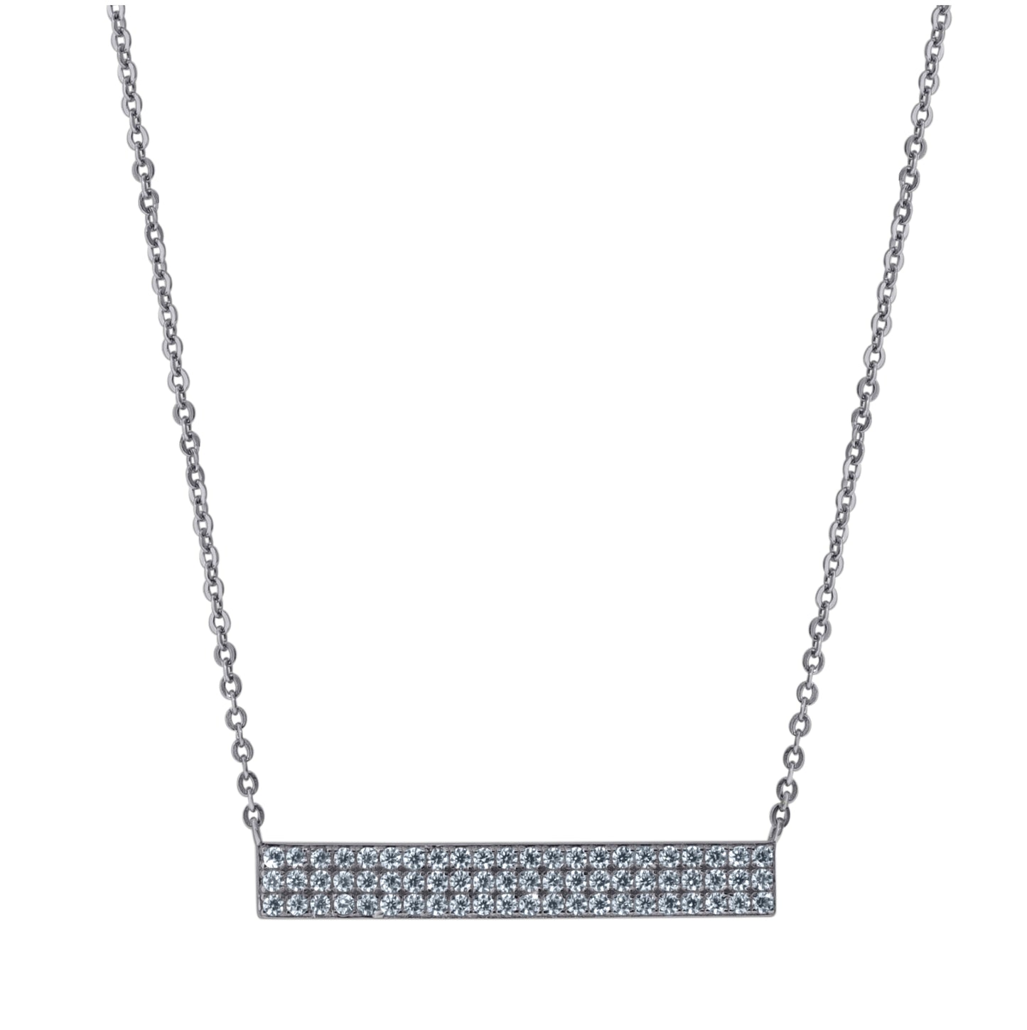 Sterling Silver Womens Cubic-Zirconia Bar Fashion Rolo Link Necklace