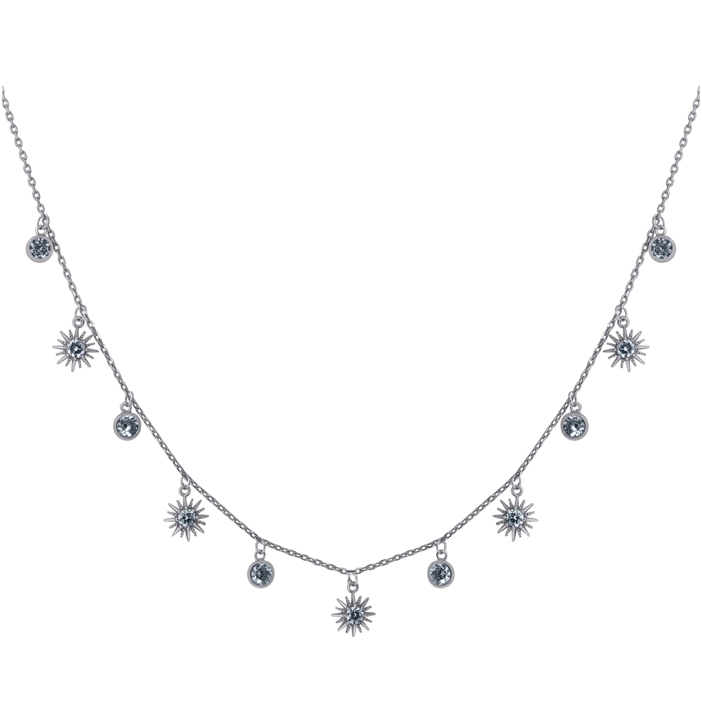 Sterling Silver Womens Cubic-Zirconia Celestial Rolo Link Necklace