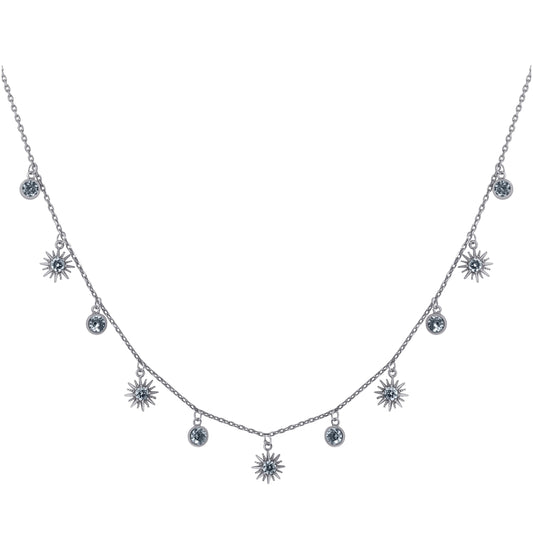 Sterling Silver Womens Cubic-Zirconia Celestial Rolo Link Necklace