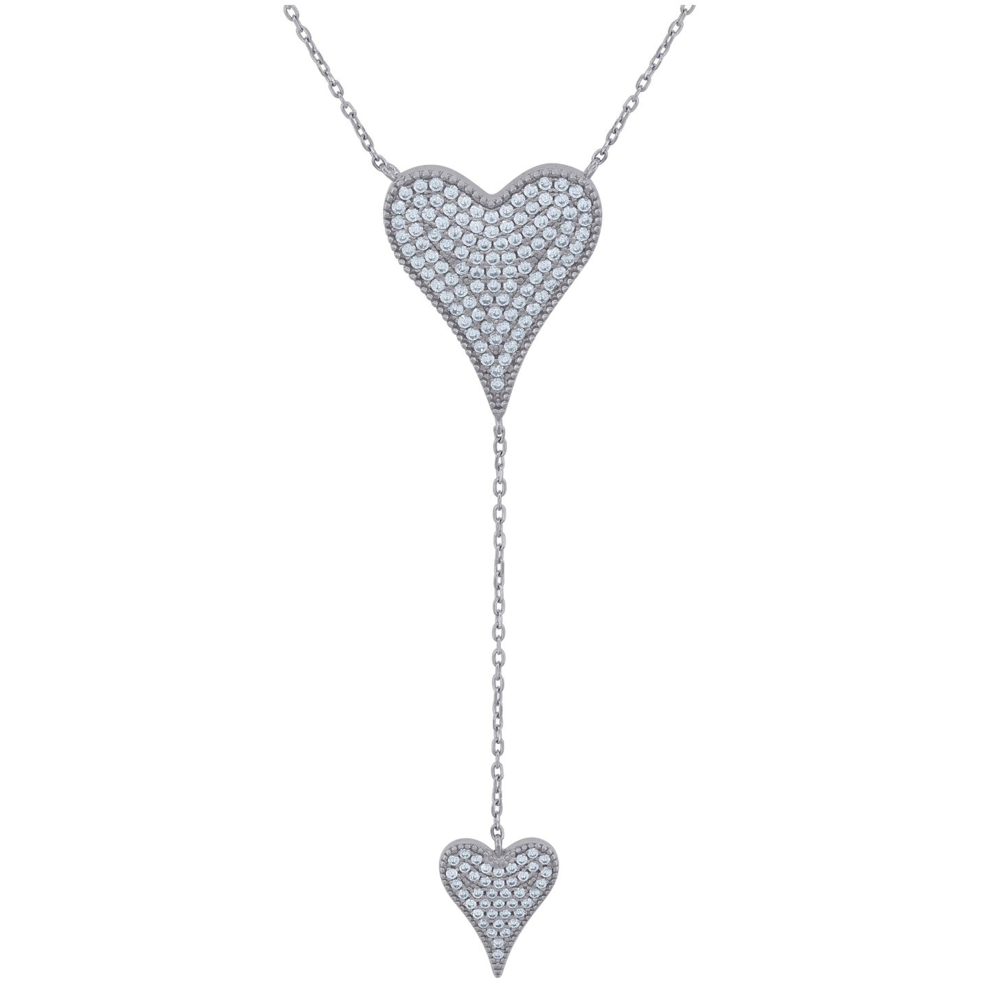 Sterling Silver Womens Cubic-Zirconia Heart Rolo Link Necklace