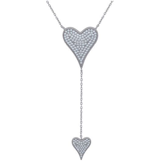Sterling Silver Womens Cubic-Zirconia Heart Rolo Link Necklace