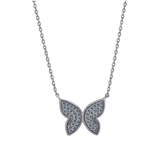 Sterling Silver Womens Cubic-Zirconia Butterfly Rolo Link Necklace