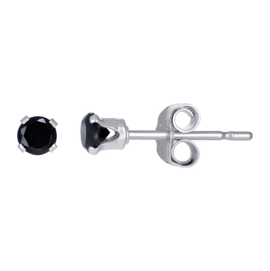 Sterling Silver Unisex Black Cubic-Zirconia Classic Stud Earrings
