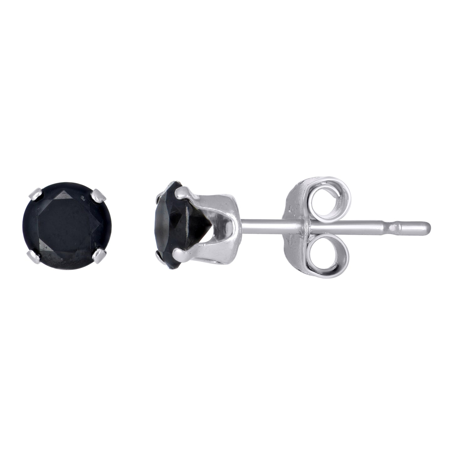 Sterling Silver Unisex Black Cubic-Zirconia Classic Stud Earrings