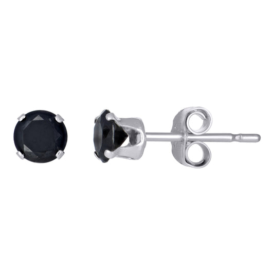 Sterling Silver Unisex Black Cubic-Zirconia Classic Stud Earrings