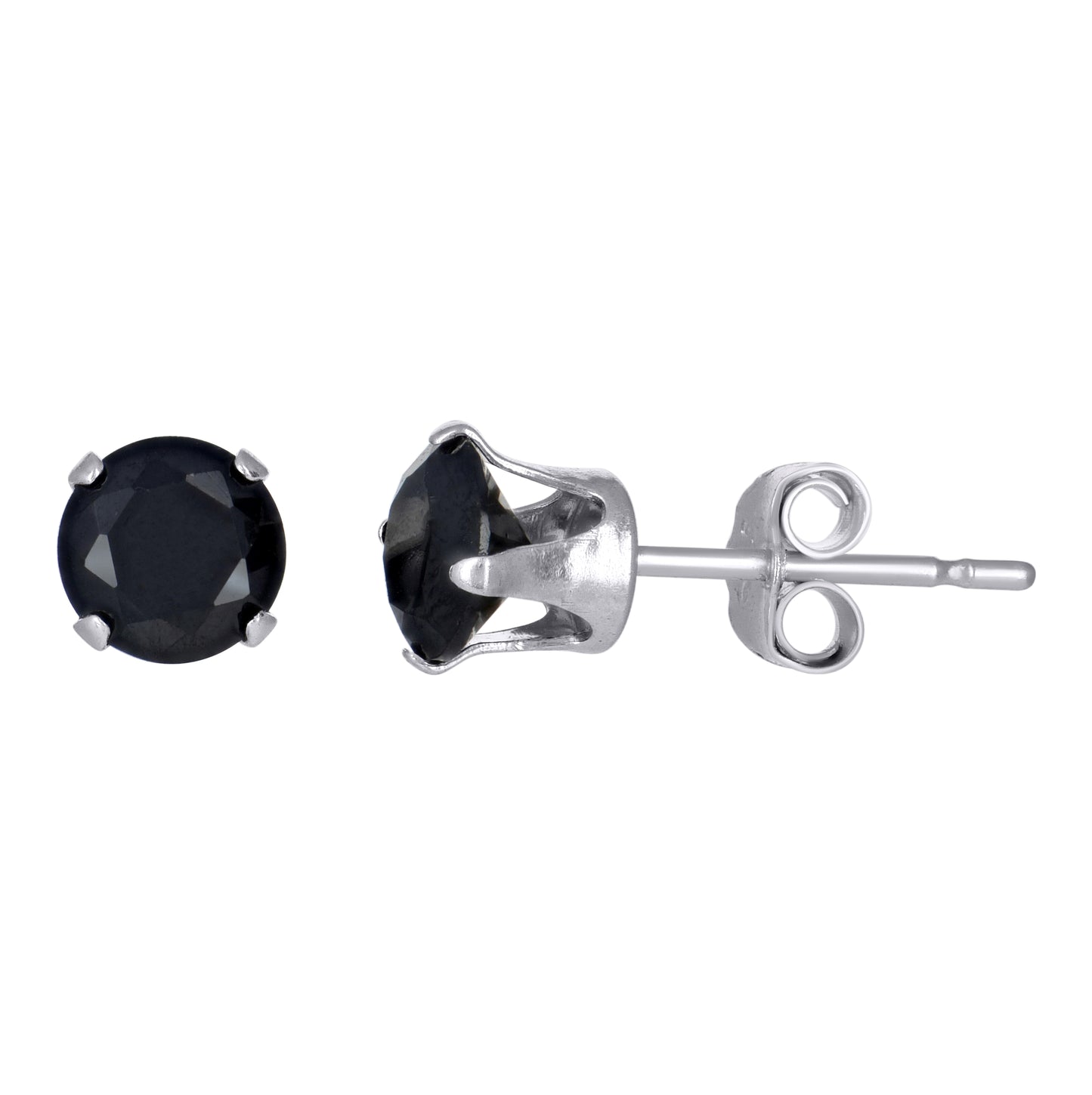 Sterling Silver Unisex Black Cubic-Zirconia Classic Stud Earrings