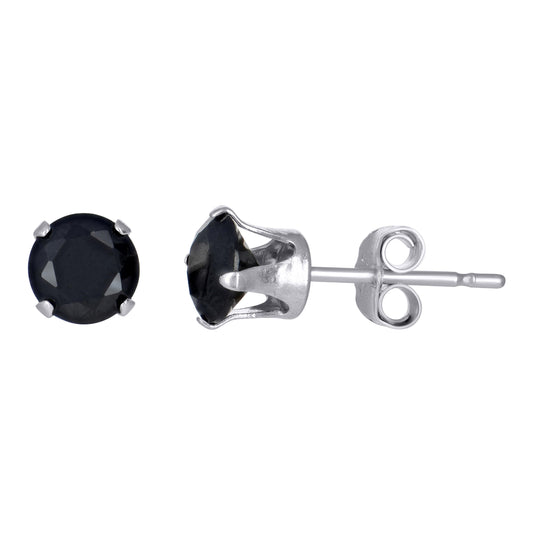 Sterling Silver Unisex Black Cubic-Zirconia Classic Stud Earrings