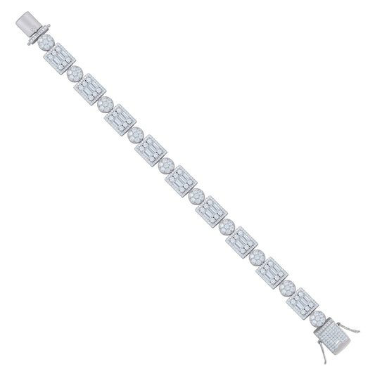 Sterling Silver Mens Baguette Cubic-Zirconia Fashion Link Bracelet Size 9