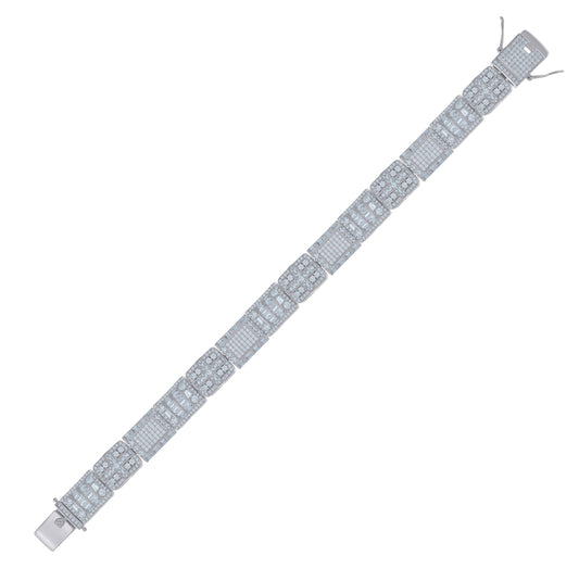 Sterling Silver Mens Baguette Cubic-Zirconia Fashion Link Bracelet Size 9