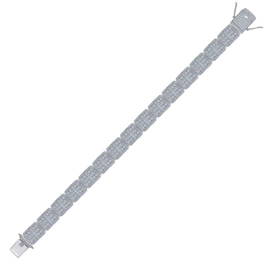 Sterling Silver Mens Baguette Cubic-Zirconia Fashion Link Bracelet Size 9