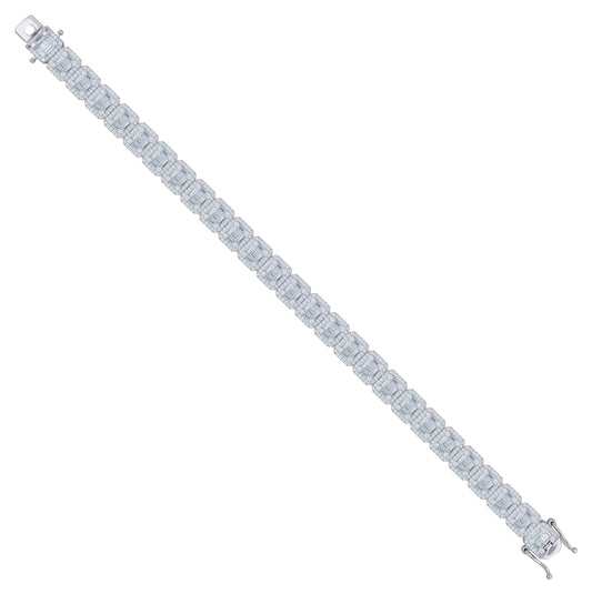 Sterling Silver Mens Baguette Cubic-Zirconia Fashion Link Bracelet Size 9