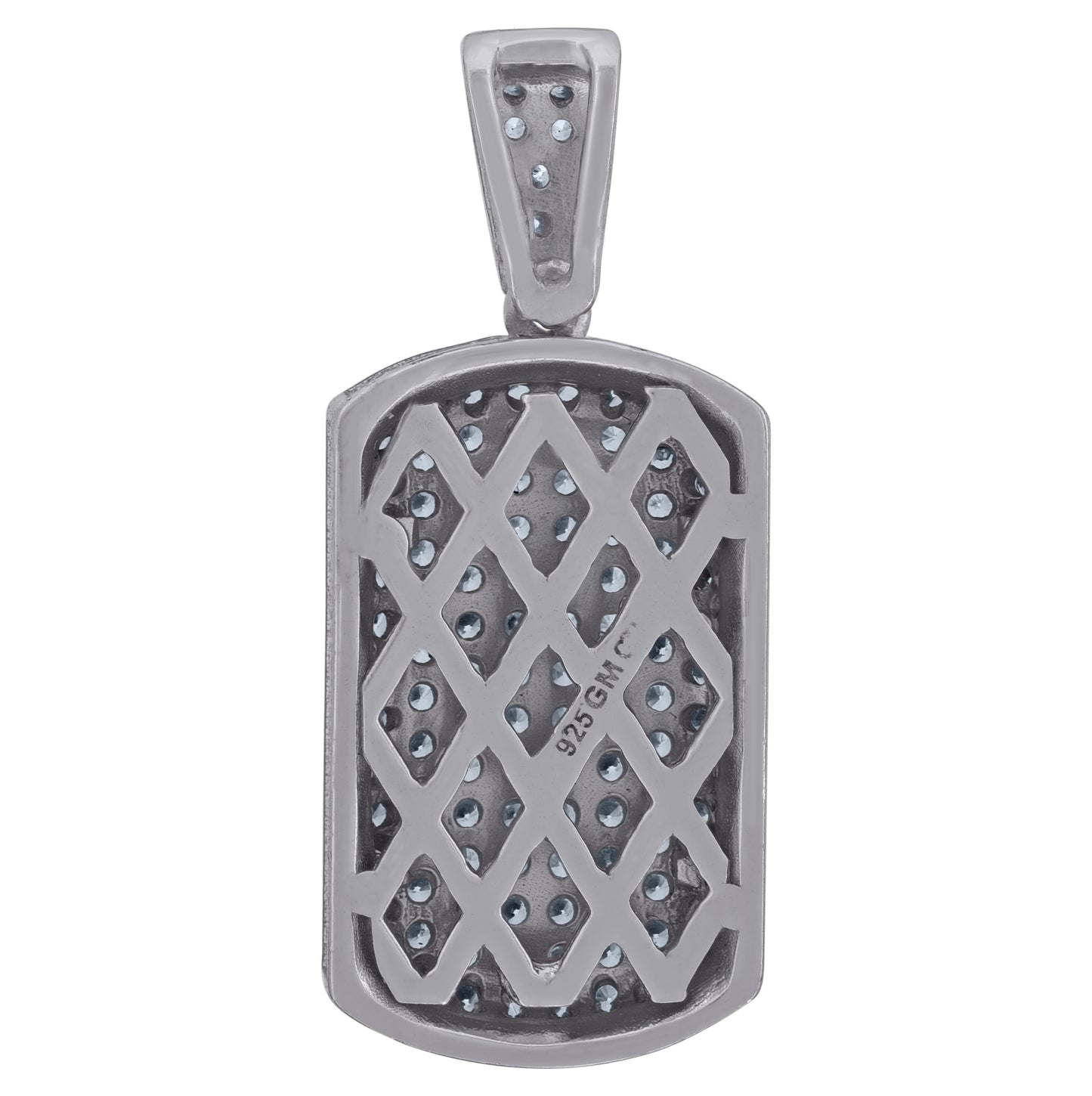 Sterling Silver Mens Cubic-Zirconia Dog Tag Fashion Charm Pendant