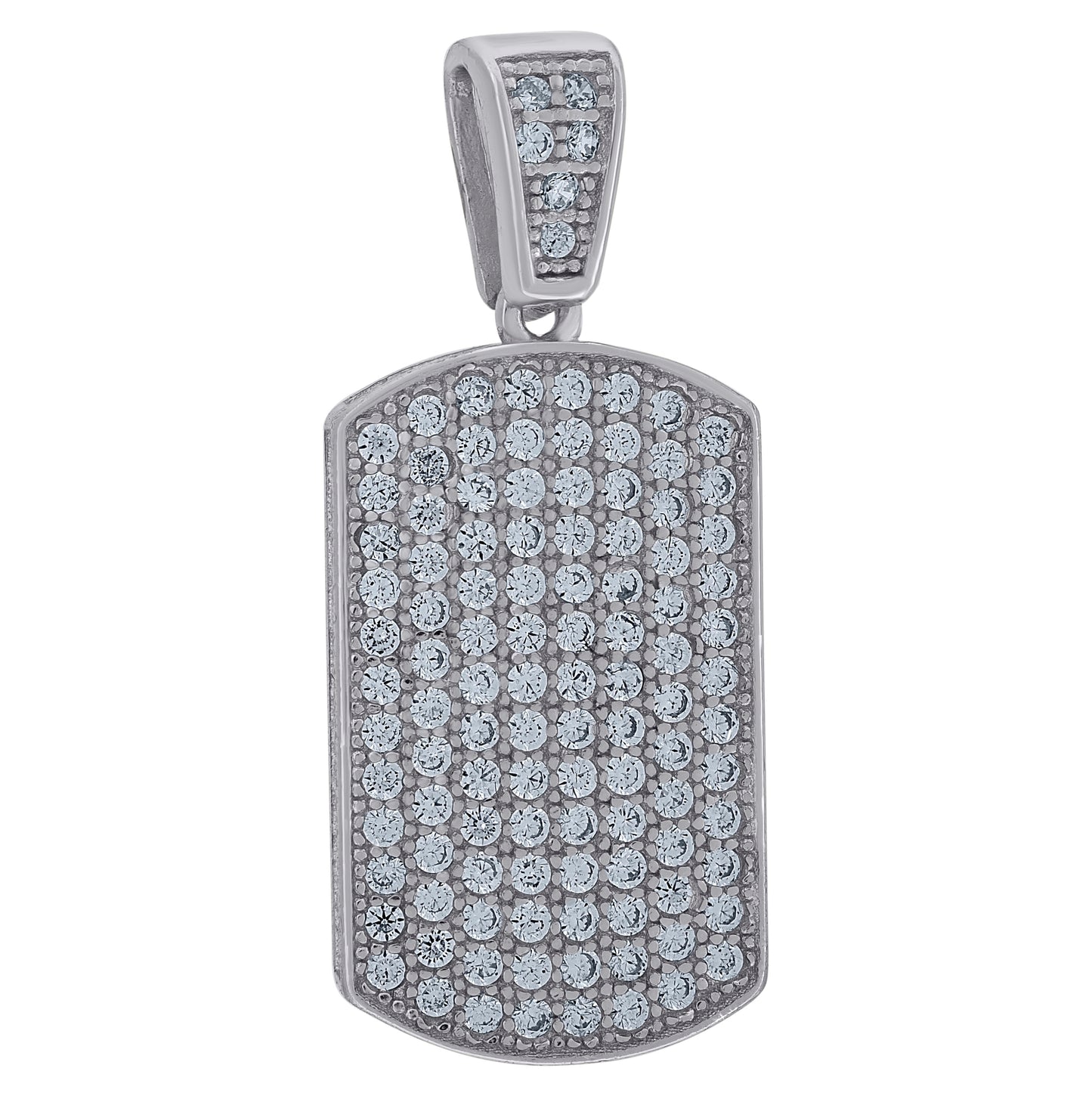 Sterling Silver Mens Cubic-Zirconia Dog Tag Fashion Charm Pendant
