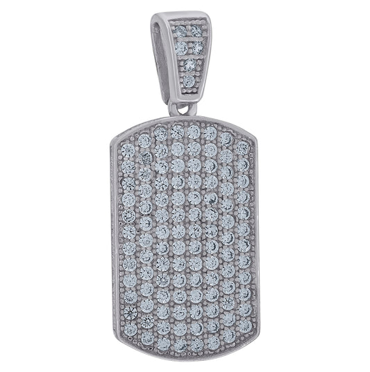 Sterling Silver Mens Cubic-Zirconia Dog Tag Fashion Charm Pendant