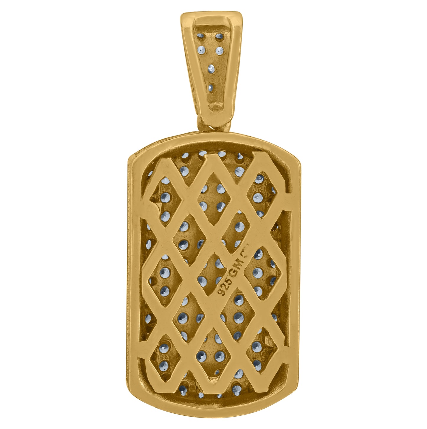 Sterling Silver Mens Cubic-Zirconia Dog Tag Fashion Charm Pendant