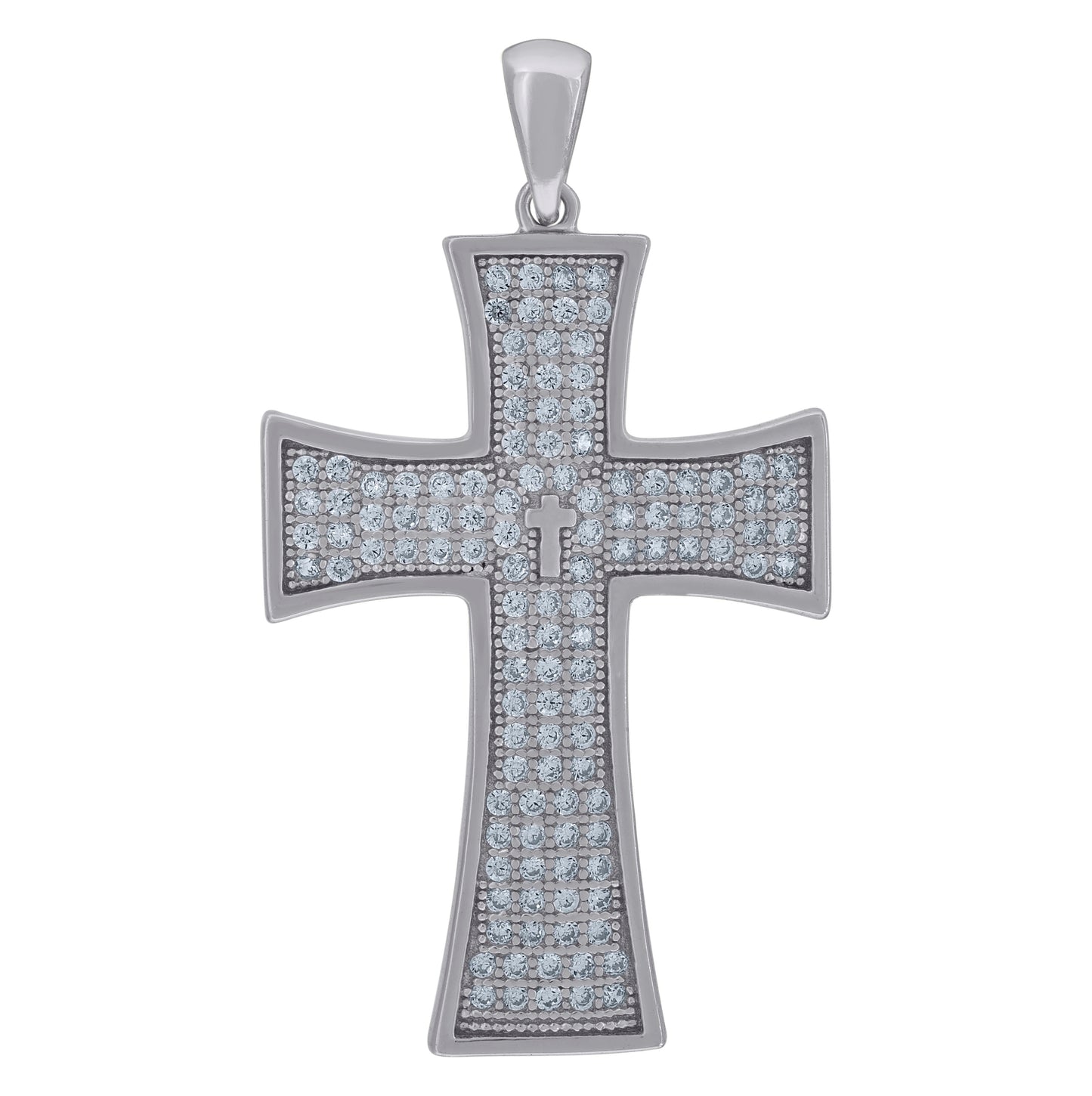 Sterling Silver Mens Cubic-Zirconia Cross Religious Charm Pendant