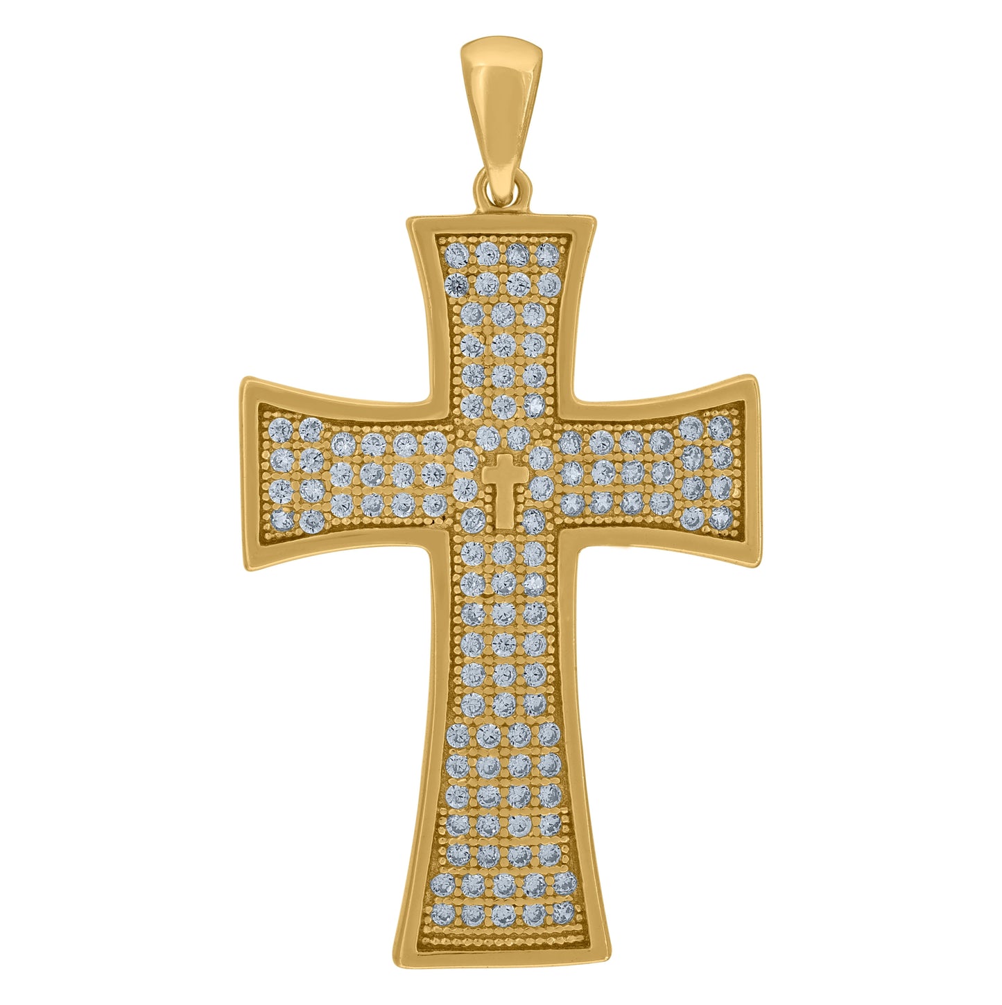 Sterling Silver Mens Cubic-Zirconia Cross Religious Charm Pendant