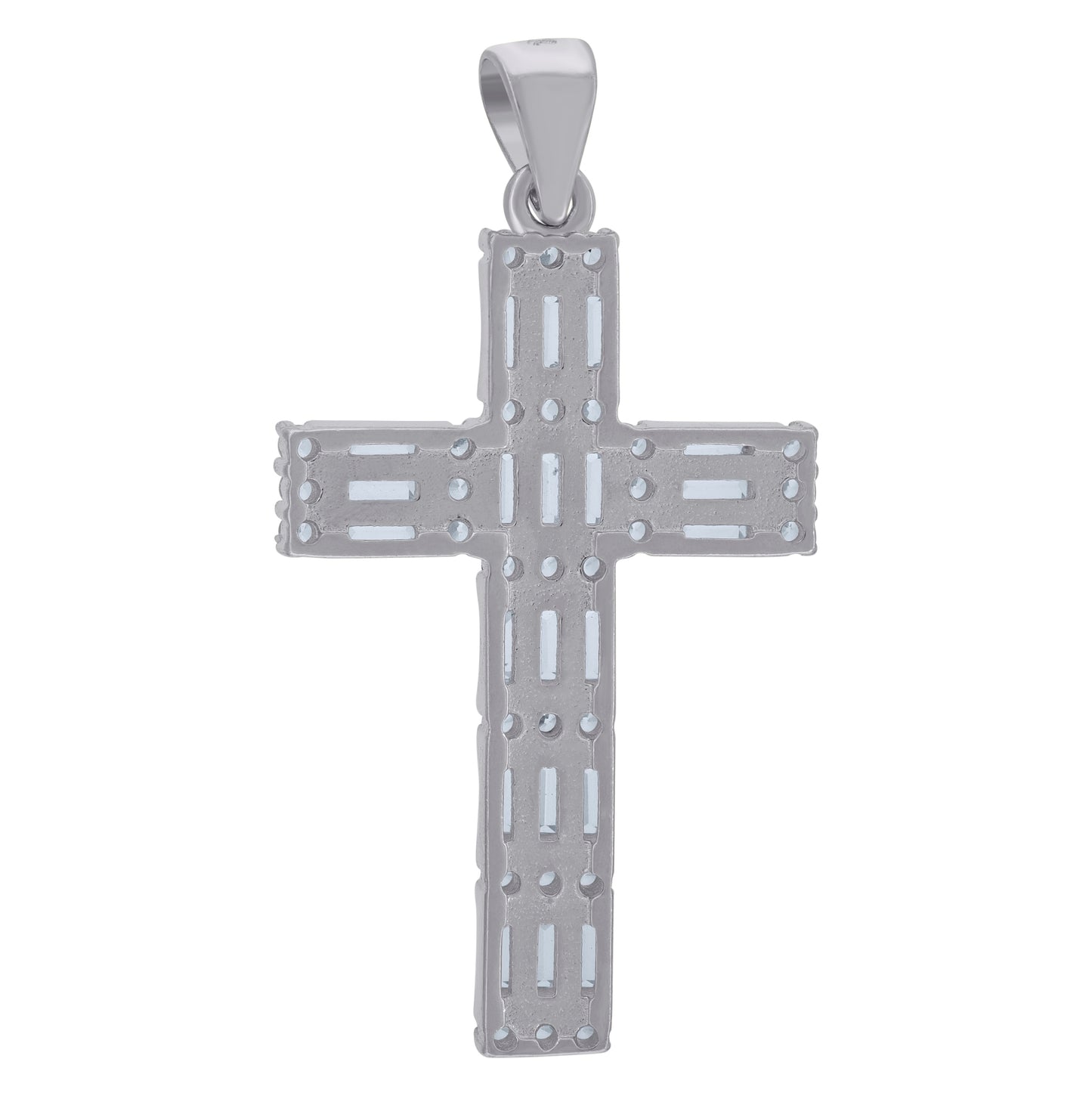 Sterling Silver Mens Baguette Cubic-Zirconia Cross Religious Charm Pendant
