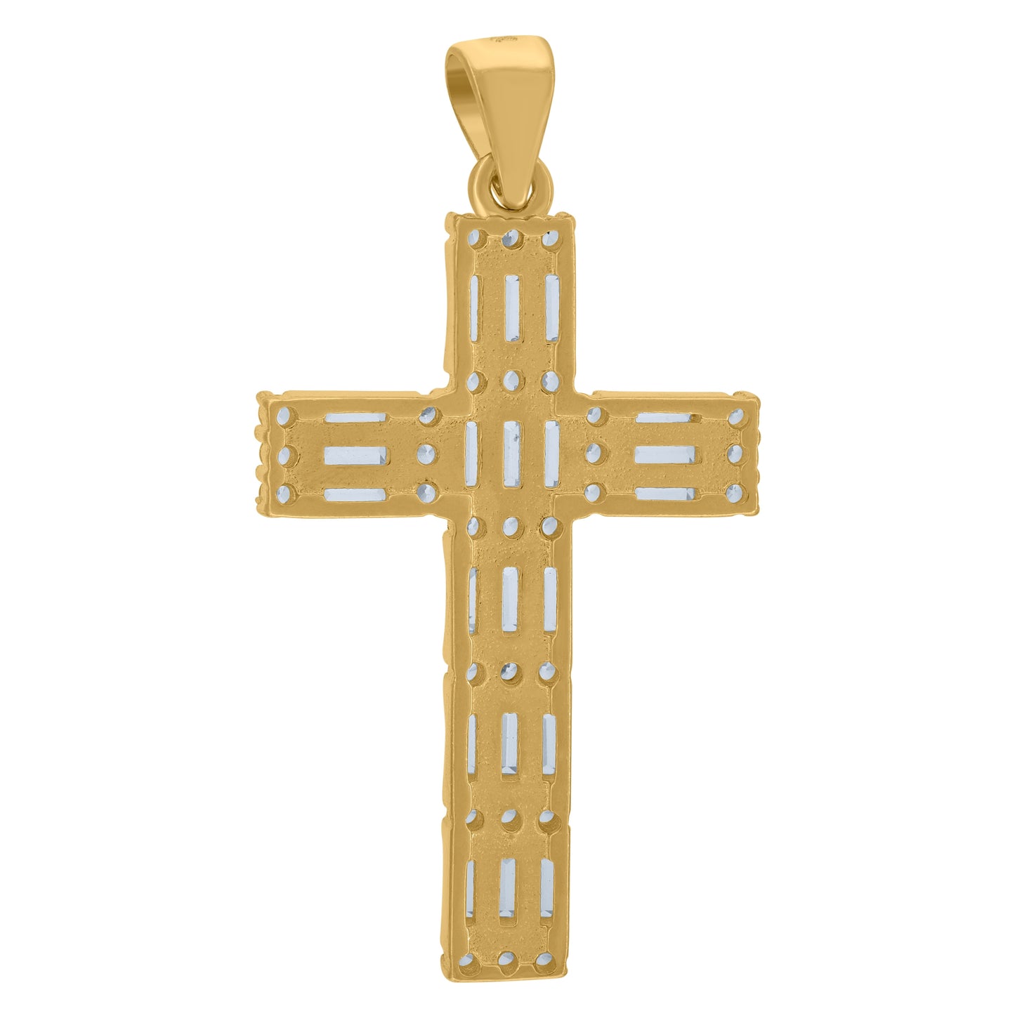 Sterling Silver Mens Baguette Cubic-Zirconia Cross Religious Charm Pendant