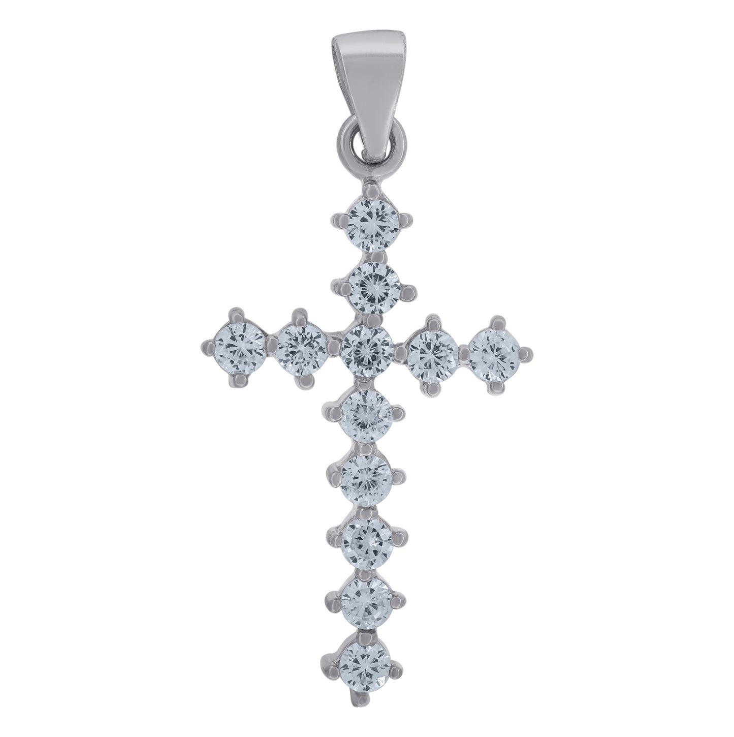 Sterling Silver Mens Cubic-Zirconia Cross Religious Charm Pendant