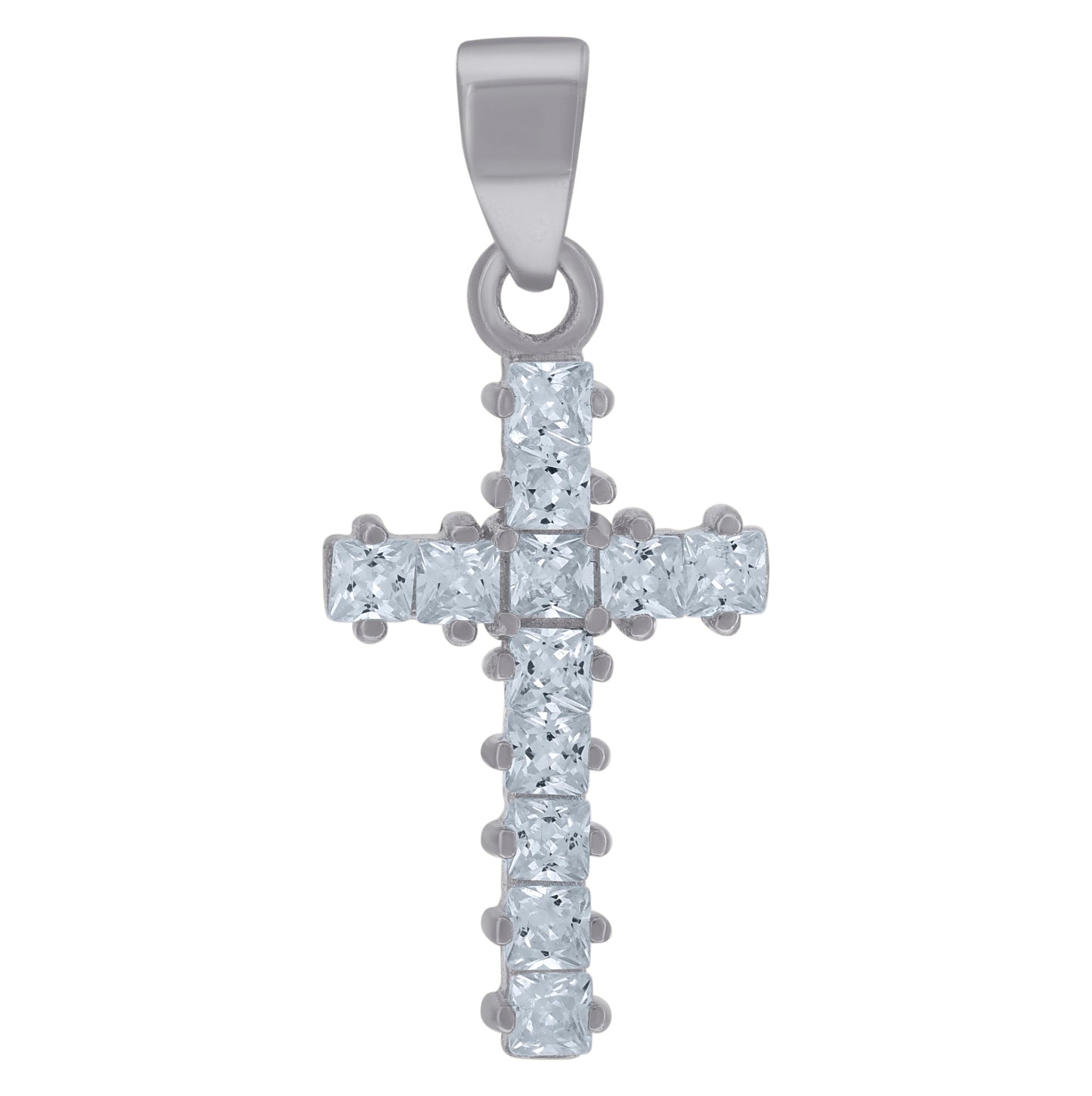 Sterling Silver Mens Princess-Cut Cubic-Zirconia Cross Religious Charm Pendant