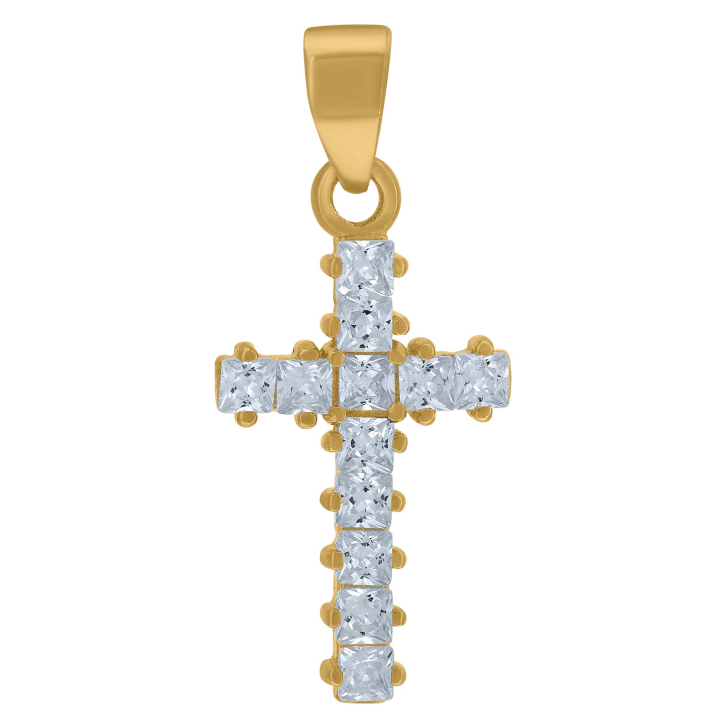 Sterling Silver Mens Princess-Cut Cubic-Zirconia Cross Religious Charm Pendant