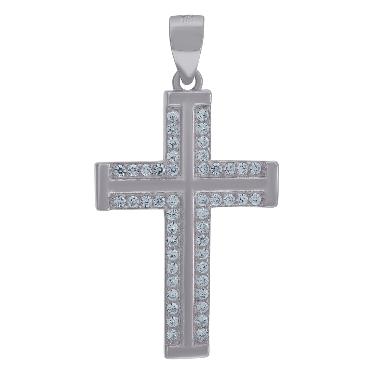 Sterling Silver Mens Cubic-Zirconia Cross Religious Charm Pendant